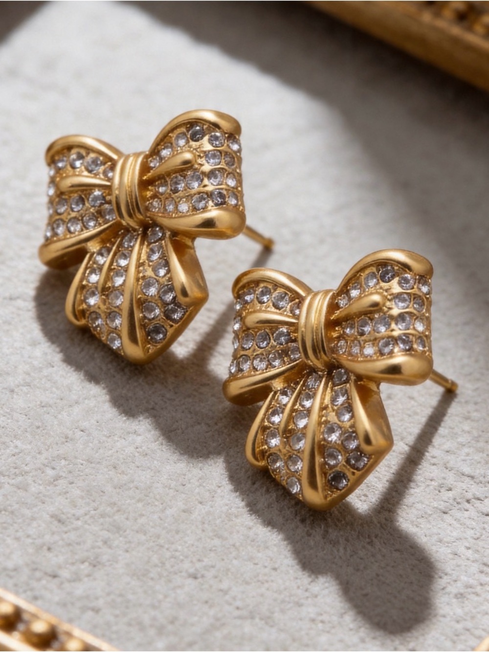 Gold Bow Crystal Stud Earrings - Brand